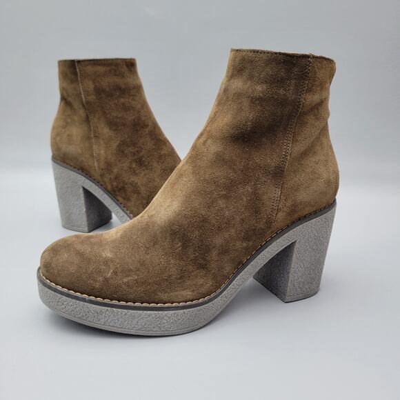 Oroscuro Camoscio Sigaro Italian Ankle Boots Platform Block Heel Suede Brown 6 - Picture 1 of 9